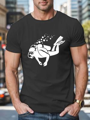 Scuba Diver Graphic Tee Men Breathable Cotton Short Sleeve TShirt Casual Summer Crew Neck