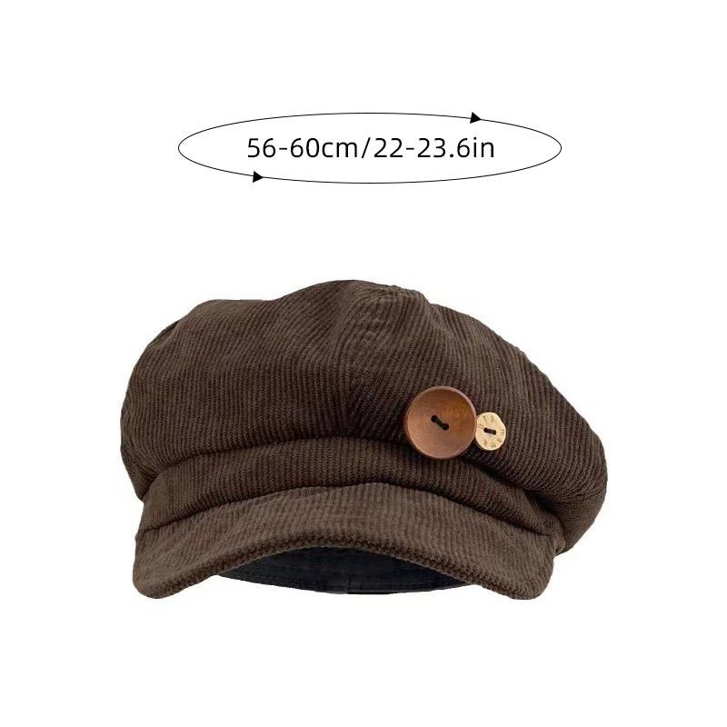 Women Corduroy Beret Hat Vintage Buttons Autumn Winter Octagonal Newsboy Cap Korean Girl Solid Color Painter Artist Peaked Hats
