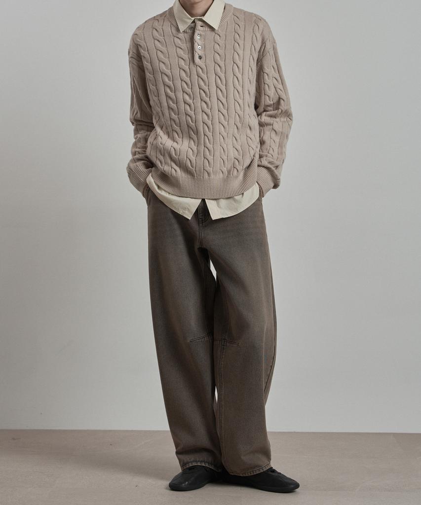 WORK ON BODY OFF Ez Semi-Wide Curved Denim Pants [Sand]