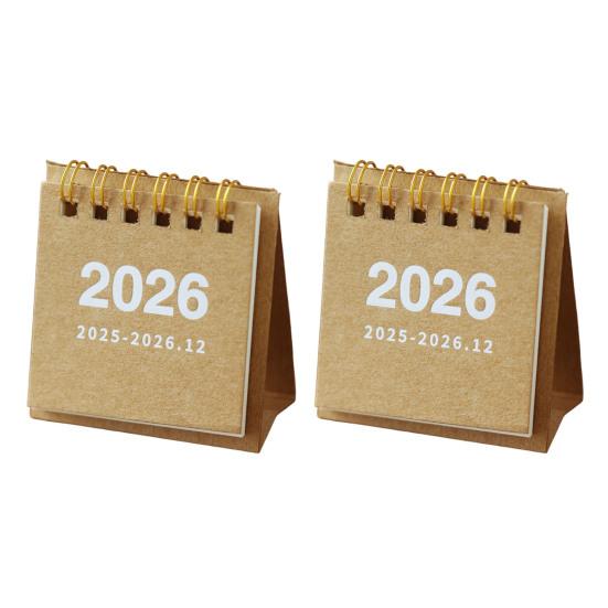 

2 шт. Мини настольный календарь Окт. 2025-дек.. 2026 14 Ежемесячный 2pcs коричневый