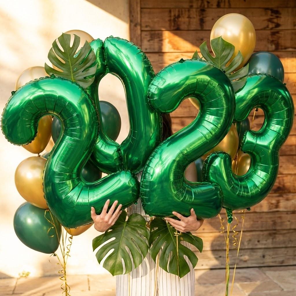 32 Inch Green Number Foil Balloons 0-9 Jungle Safari Theme Soccer Party Decor Kid Boy 1st Birthday Dinosaur Baby Shower Supplies