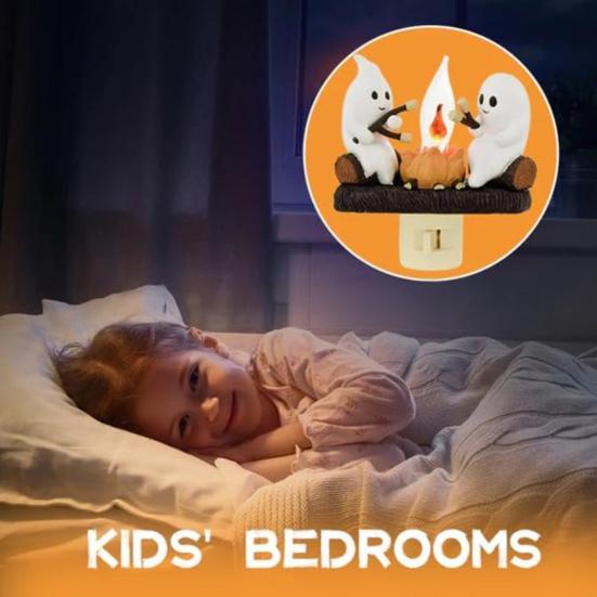 Spøkelses Bål Nattlys Halloween Nattlys 3D LED Spøkelse Flakkende Nattlampe for Soverom Innendørs Dekorasjoner