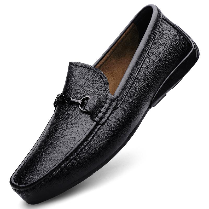 

Non-Slip Soft Sole Slip-On Dress Shoes Lightweight Business Flats Men s Genuine Leather Loafers Comfortable Men s Casual Shoes 44 чёрный
