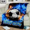 1PC Custom Name Soccer Ball" Flannel Blankets Patterns Throw Blanket All-Season Soft Gift for Couch, Bed, Camping Gifts