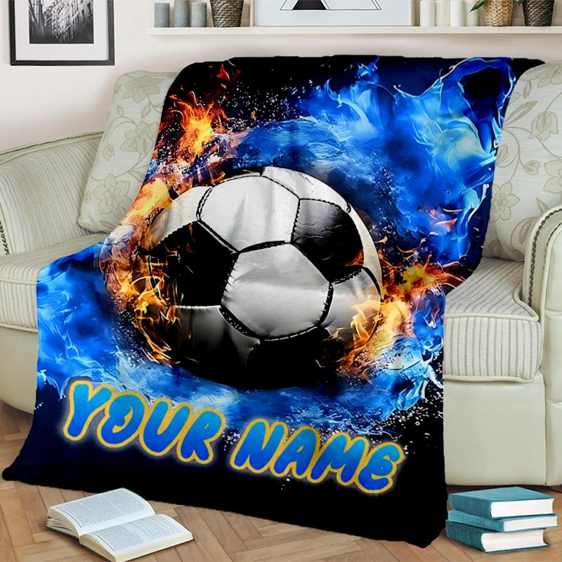 1PC Custom Name Soccer Ball" Flannel Blankets Patterns Throw Blanket All-Season Soft Gift for Couch, Bed, Camping Gifts
