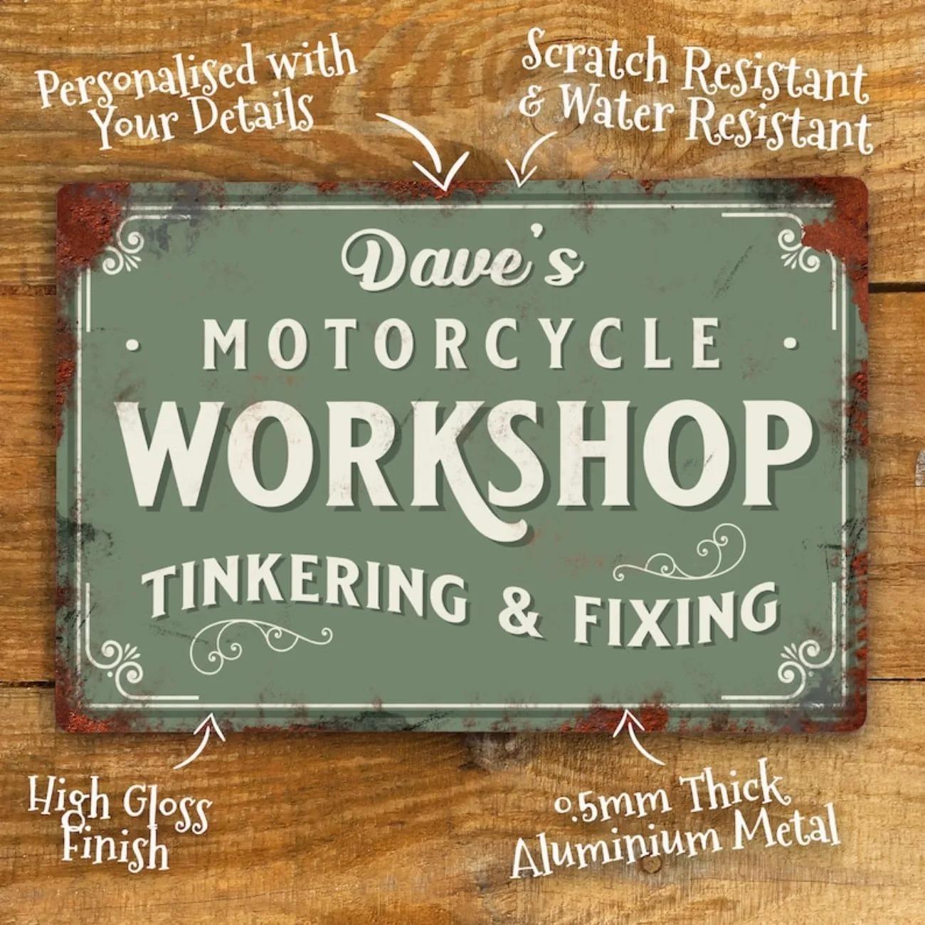 

Custom Vintage Aluminum Motorcycle Garage Sign Personalized Wall Plaque Biker Home Decor красный