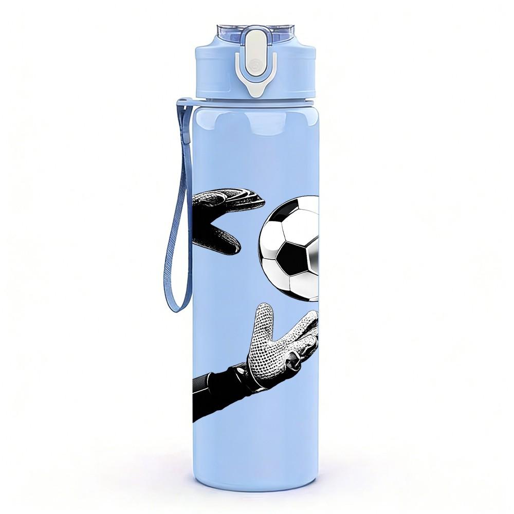 1PC Soccer Kick Football Player Silhouette Print 750ml Color Plastic Sports Water Bottle Leakproof Flip Straw Lid Suitable for Sports Office Home Use