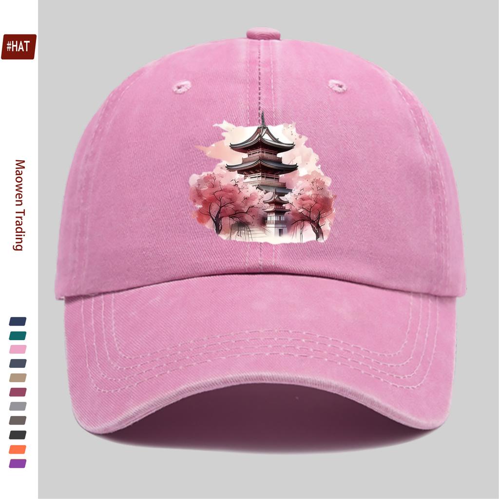 pc Floral Pattern And Cherry Blossom Pagoda Printed Baseball Cap Unisex Design Sun Hat MultiColor Available Papa Cap Comfort