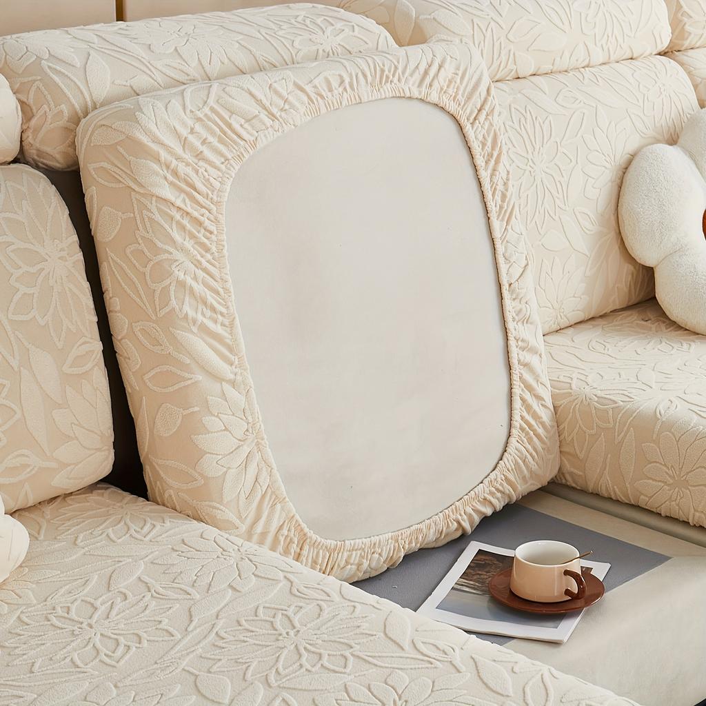 Solid Color Camellia Jacquard Sofa Slipcover, 1pc Stretch Couch Cover Furniture Protector For Bedroom Office Living Room Home