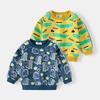 Early Autumn Korean Version of Casual Boys Full-printed Sweater, Cute Dinosaur-printed Sweater, Contrasting Color Fashionable Crew Neck Sweater