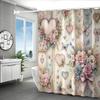 Valentinstag Blumen Schmetterling Herz Muster Polyester Duschvorhang - mit Rosa Rosen, Glockenblumen und Grünen Blättern