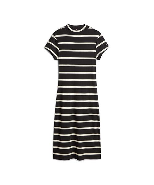 TOMMY HILFIGER Gestreiftes Rippstrick-Rollkragenkleid (T22G0Tdr030Wt20Au)