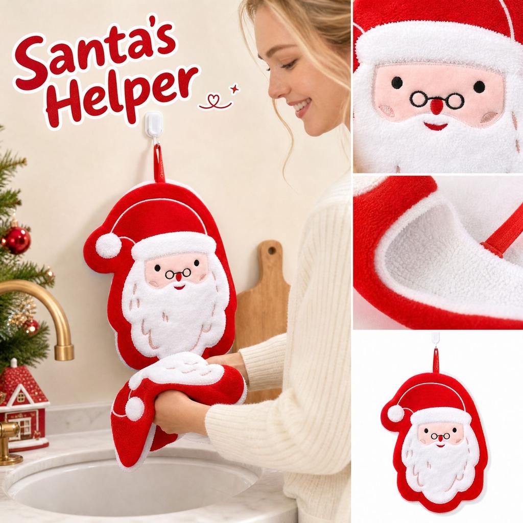 Christmas Cute Kitchen Hand Towel, Thick Hanging Dish Towel, Quick Dry Absorbent Cloth for Holiday Kitchen Decor