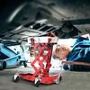 Compact 450 lbs Capacity Transmission Jack, Adjustable Height 7-23, 4-Wheel Auto Lifting Jack with Safety Straps