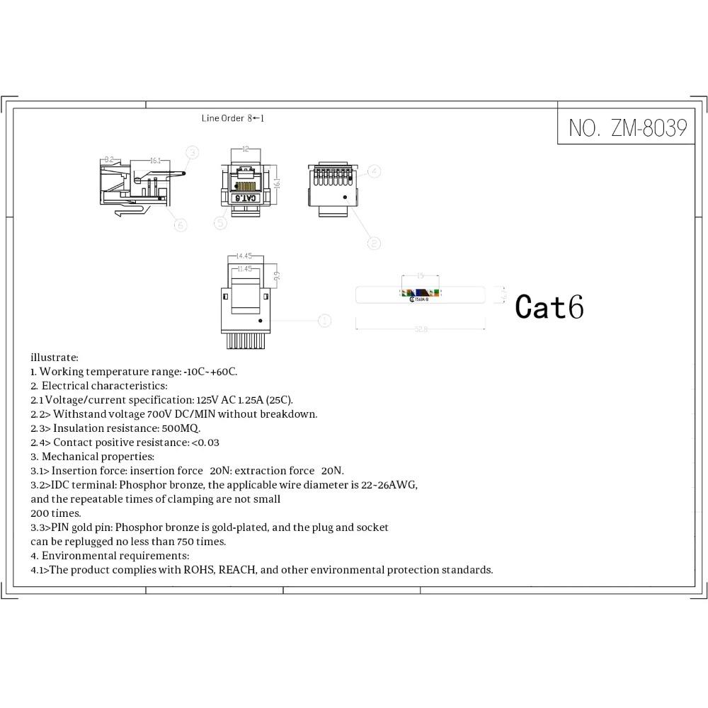 UTP Category 6 RJ45 Network Module RJ45 Connector Information Socket Computer Outlet Cable Adapter Jack CAT6 Cable Patch Panel