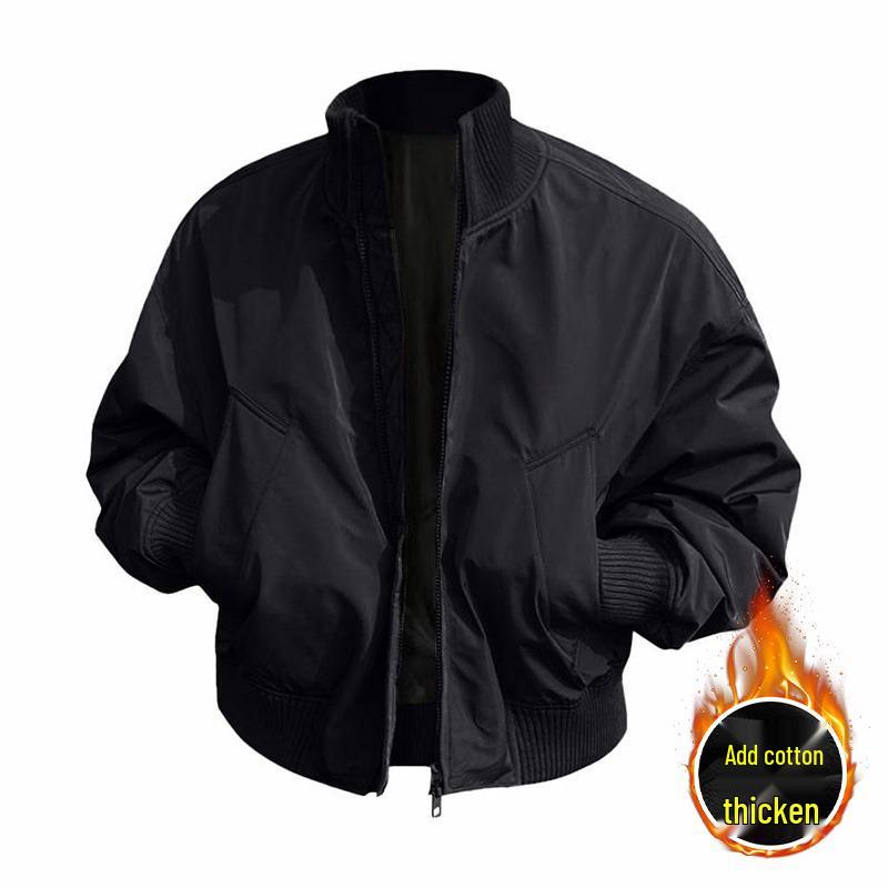 

Men s Black Cotton Bomber Jacket - Short, Wide Silhouette for Autumn/Winter Seasons 2XL