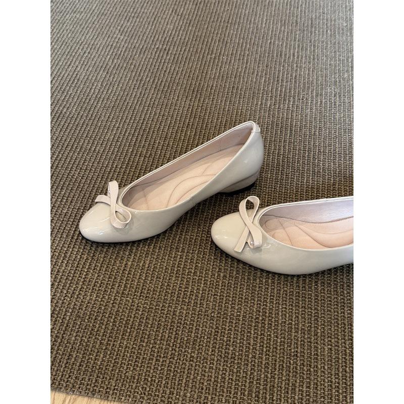 French bow shallow mouth inner heightening single shoes round head gentle evening wind ballet shoes