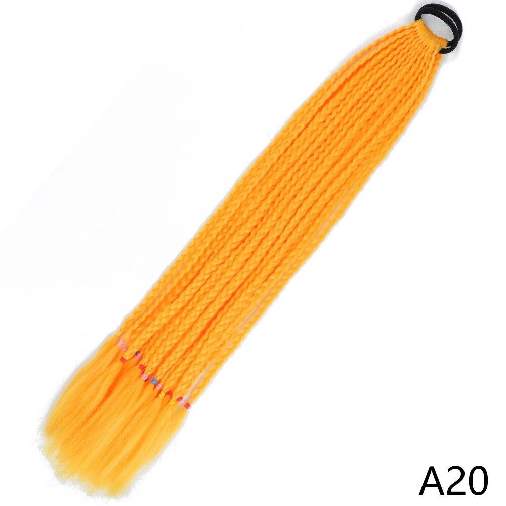 XINRAN Synthetic Long Straight Braids Hair With Rubber Bands Rainbow Braided Ponytail For Women And Girls Cosplay Party Accessories