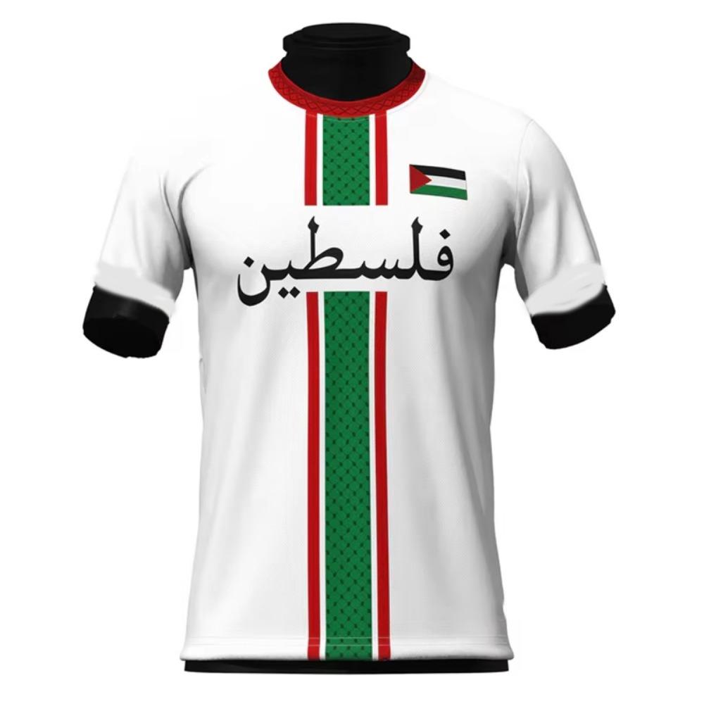 (DOMIO) Palestine Flag Football Kid T Shirt Summer Short Sleeve National Emblem 3D Printed Kid Sports Tees Loose Tops Men Tshirt