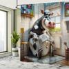 Whimsical Cow On Toilet Shower Curtain - Waterproof, Easy-Clean Fabric With Hooks Included, Perfect For All Seasons