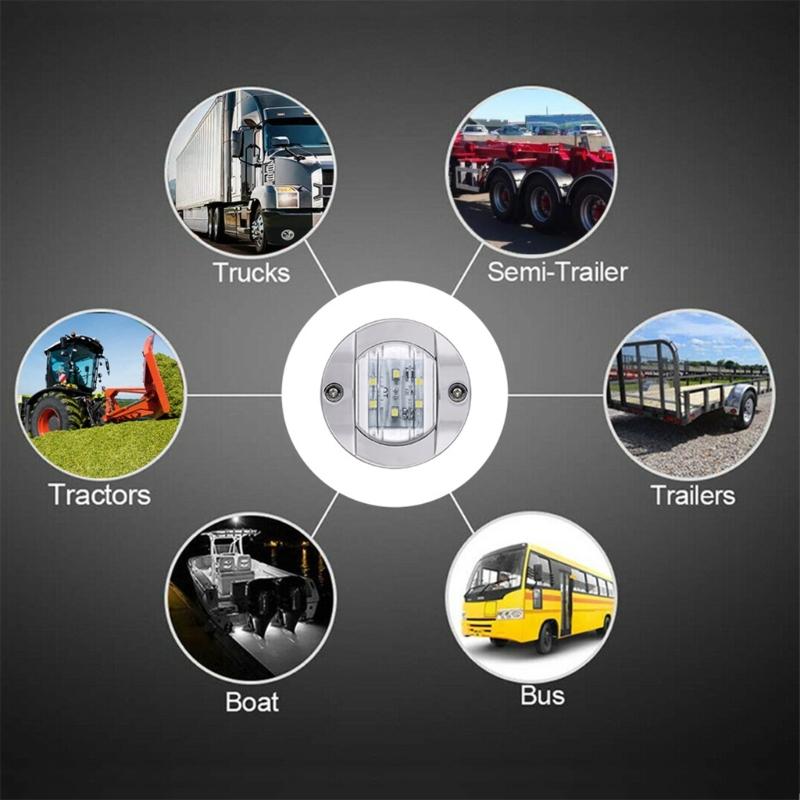 DC12V Marine-Boat Transom RV Yacht 6 LED Stern Signal Light Round Stainless Steel Cold LED Tail Lamp Yacht Waterproof 4x