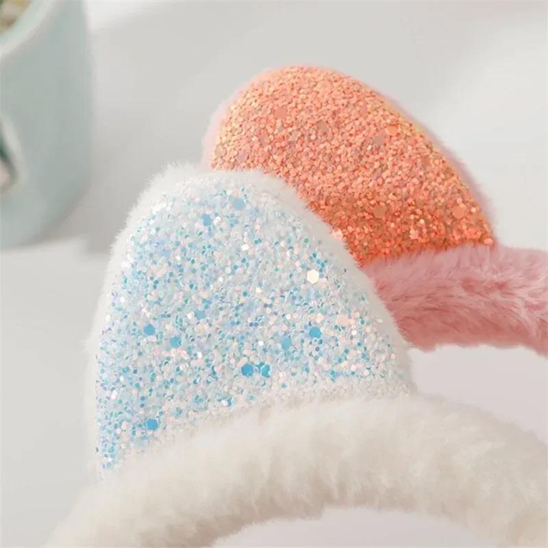 Bellissimi scalda orecchie invernali caldi per gatti, con orecchie glitterate, paraorecchie in peluche per donne, paraorecchie giocosi, protezione dal freddo, caldo e caldo