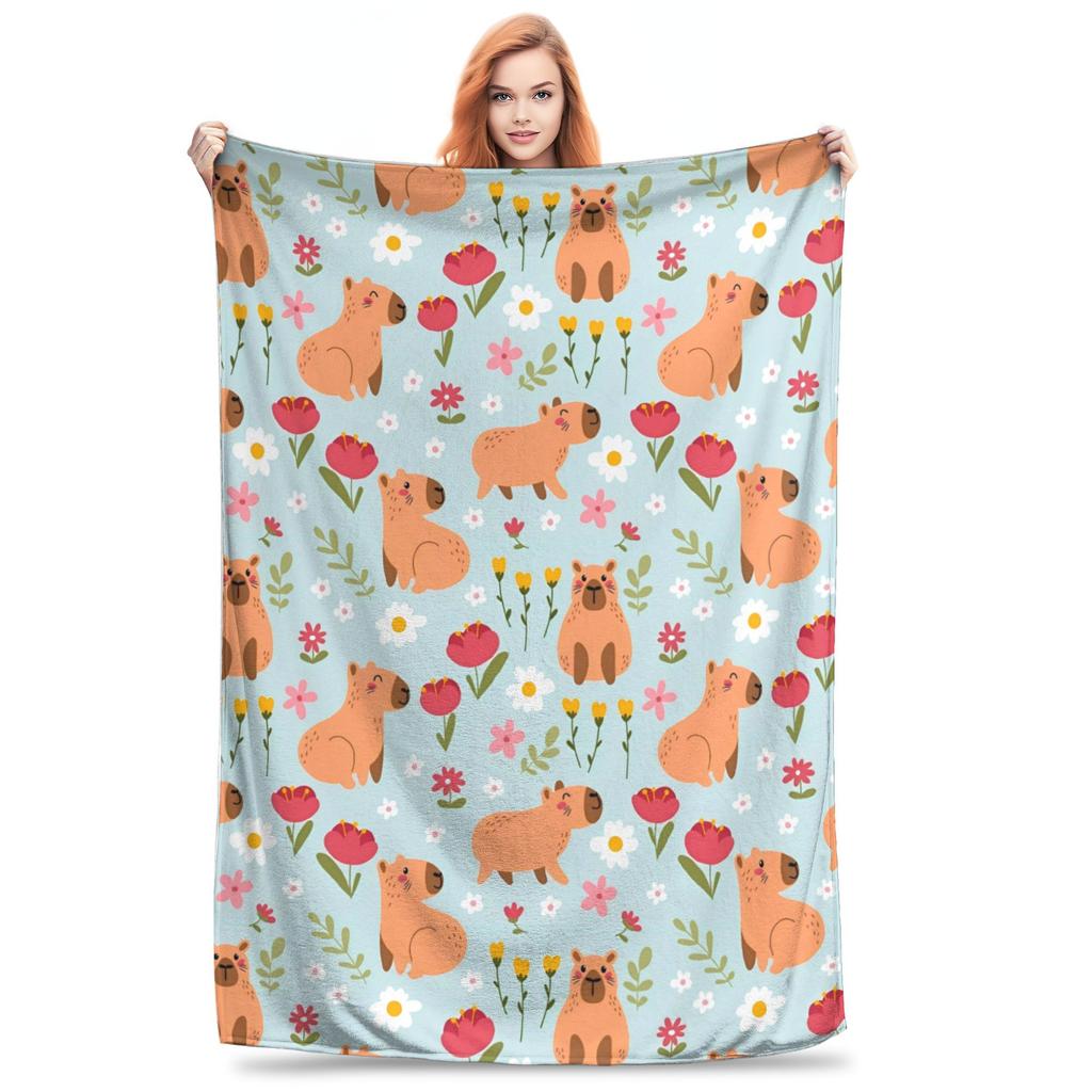 Trembling Capybara Flannel Blanket Winter  Soft Durable Throw Blanket for Kids Couch Bed Funny Bedspread Sofa Bed Cover