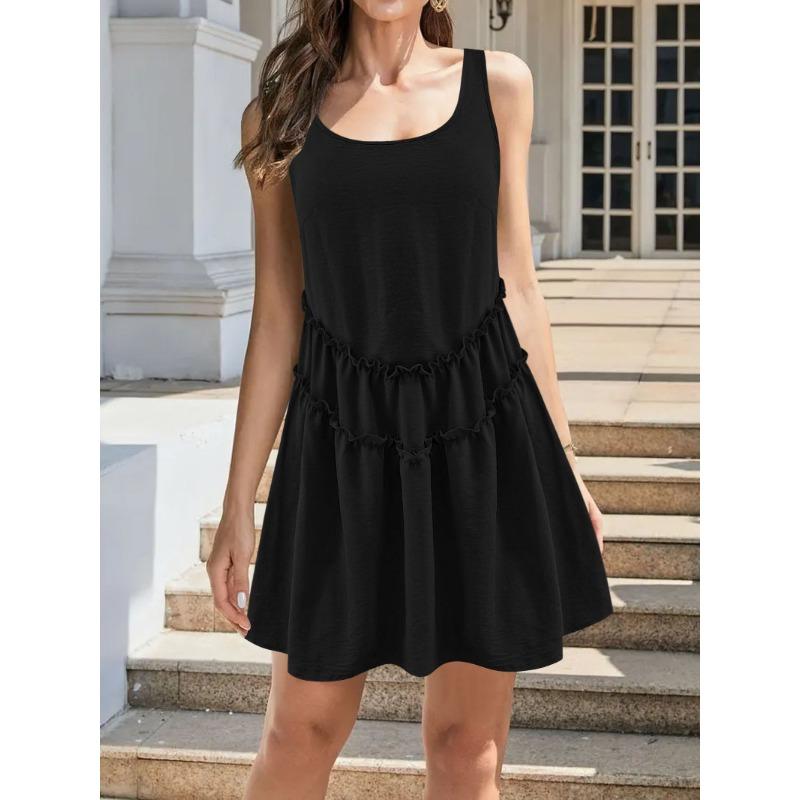 Lace Sleeveless Dress Sweet and Clear Solid-color Beach Vest Dress for Summer