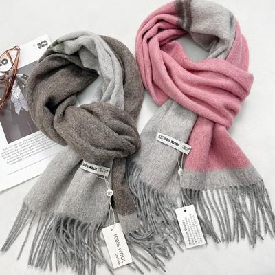 100% Wool Double-sided Small Fresh Splicing Scarf Female Winter Student Couple Wind Warm Circumference