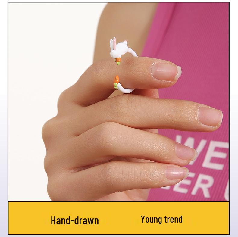 YOK Handmade Creative Rabbit Carrot Drip Oil Ring for Women