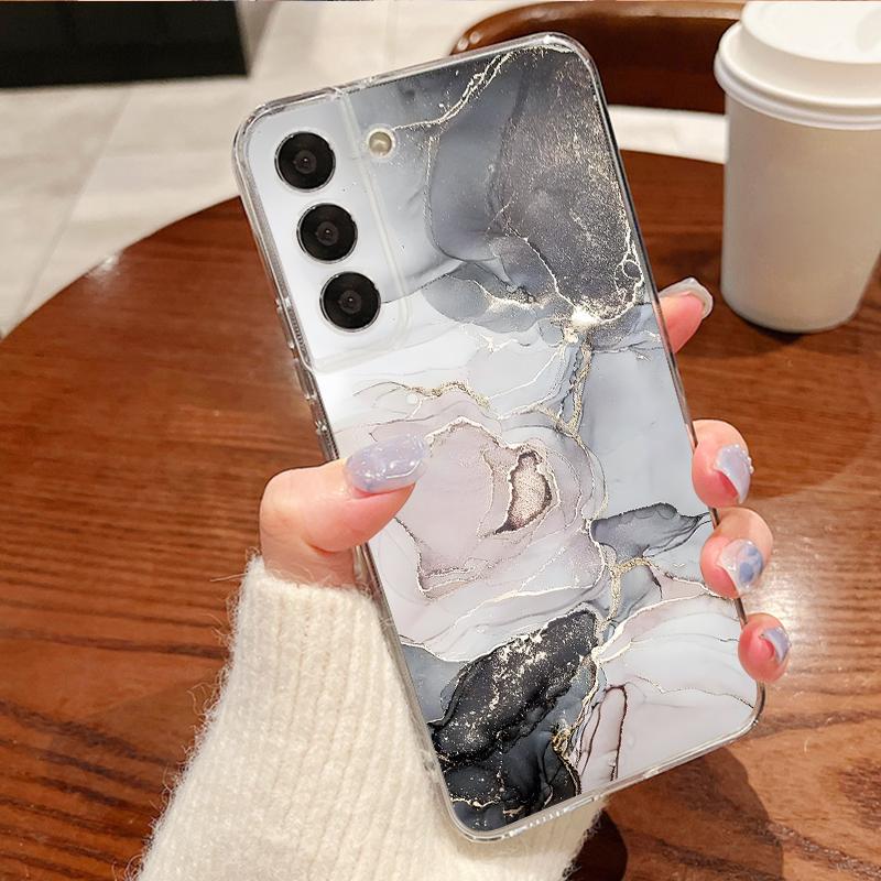 Purple Marble Print Case For Samsung A57 S26 Ultra A37 A17 A56 A36 A26 A16 A55 A35 A25 A15 A54 5G S21 FE S22 S23 S24 S25 Plus Clear TPU Soft Cover