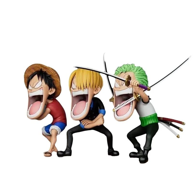 15cm Animation One Piece Luffy Figures Sanji Monkey D Luffy Roronoa Zoro Action Figure The Hungry Trio PVC Anime Model Perfect Toys