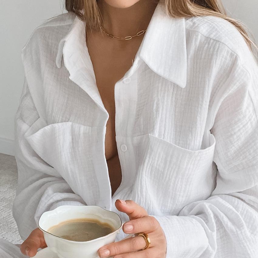 Pigiama da donna in mussola di cotone a maniche lunghe, set da 2 pezzi, indumenti da notte, tuta casual da donna, indumenti da notte primaverili, tuta da casa