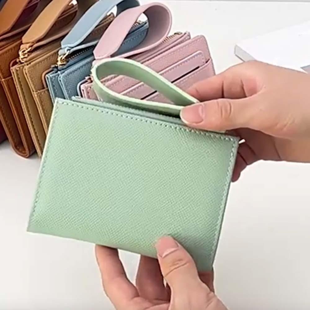 Portable Solid Color Card Bag Multiple Card Lady Short PU Purse Women Folding Wallet Business