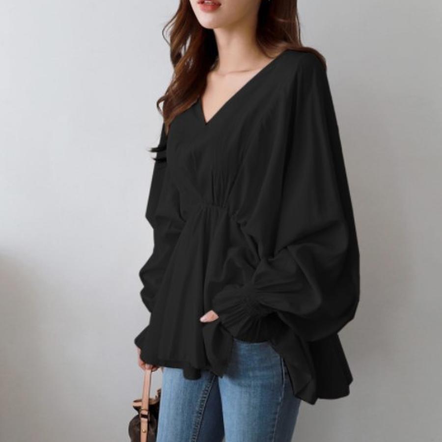 Simple V-Neck Drawstring Scarf Irregular Autumn Women's Shirt Loose Design Casual Long Sleeve Shirt Women's Fashion