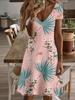 Vneck Shortsleeve Midi Dress Tropical Floral Women Dress with Palm Leaf and Daisy Print 3D Highquality Printing Durable Casual and Fashionable Summ