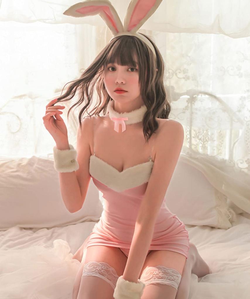 Sexy Bunny Girl Rabbit Cosplay Bodycon Mini Length with Rabbit Ear Headband [Lady Lazy] (Pink)