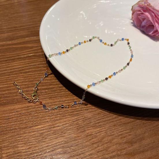 Damen-Halskette, Perlen, bunte Kunstkristalle, galvanisiert, rostfrei, leicht, cooles Mädchen-Anhänger-Halskette, Geburtstagsgeschenk, Halsschmuck