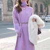 Purple French Twist Knitted Dress Base Sweater Dress Women