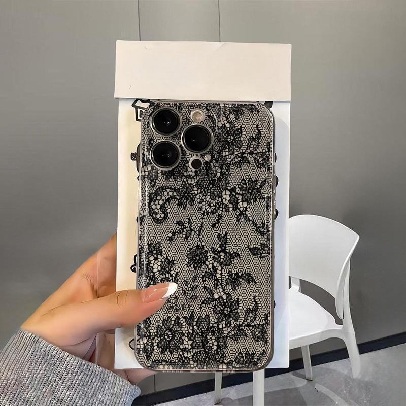 Black Lace White Lily Flower Print Clear Phone Case for iPhone 17 Pro Max 16 15 Pro 14 13 12 11 XR 17Air 16 Plus Silicone Cover
