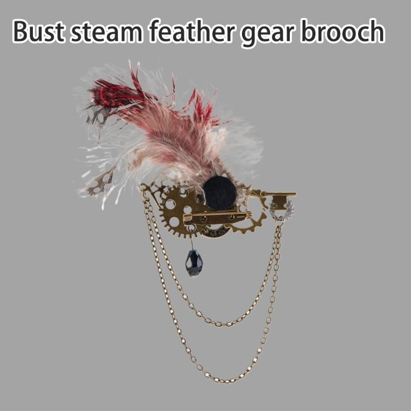 Steampunk Vintage Gear Brooch Chain Breastpin Gothic Lapel Pin Badges Jewelry for Women and Man Halloween Party Costume