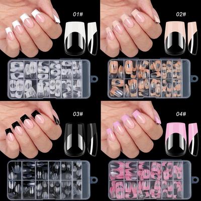 Ongles Carrés Européens de Longueur Moyenne Multicolores - Style Français Américain Ongles Amovibles Portables Mignons