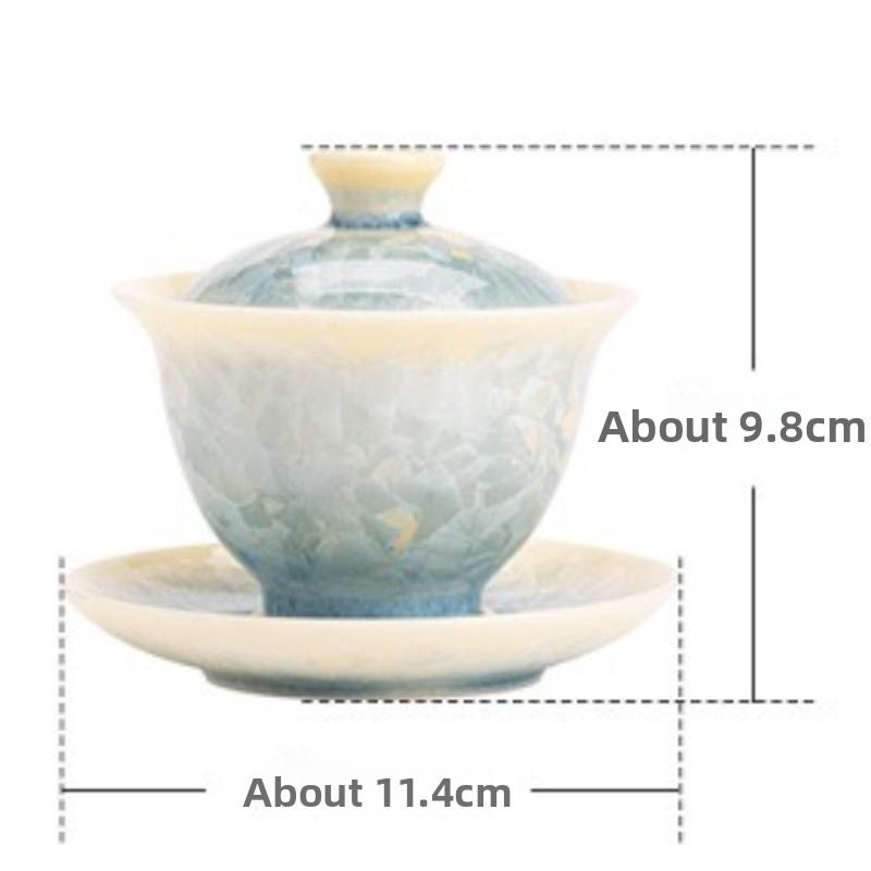 Crystal Glaze Sancai Cover Bowl Gongfu Tea Set Anti Scald Ceramic Gaiwan for Chinese Tea Ceremony Home Use Handmade Gift