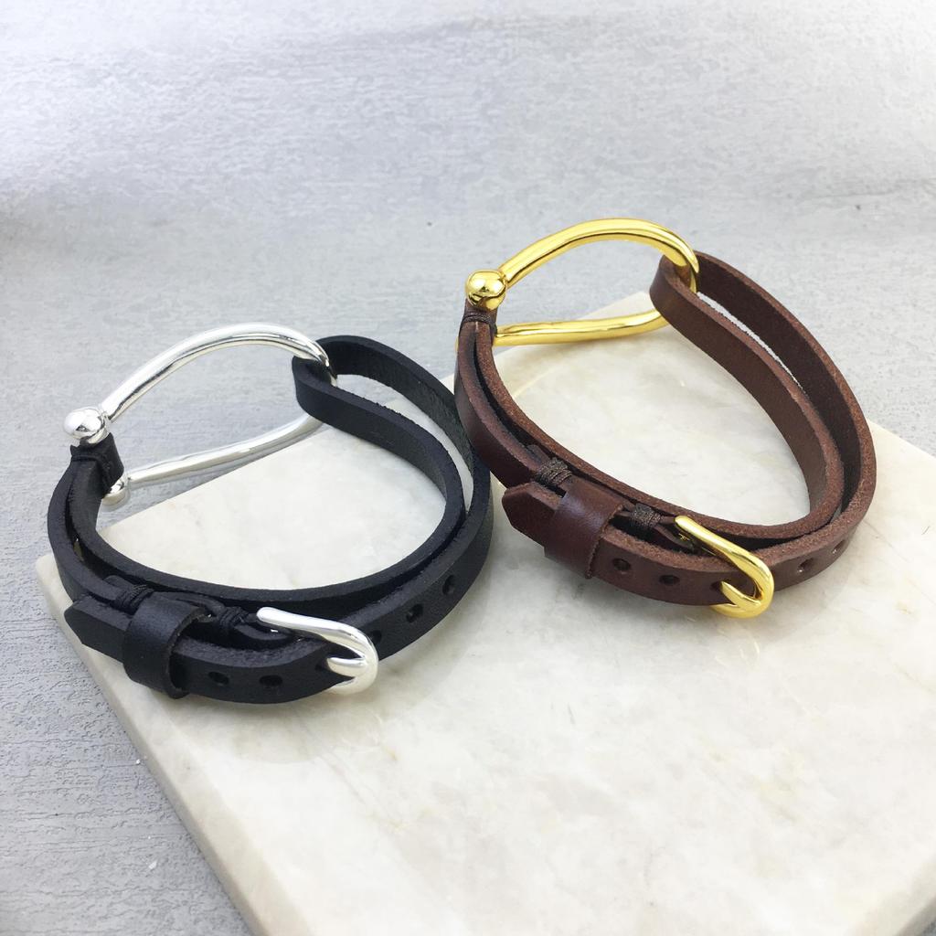 Unode50 High-Quality Large Leather Couple Bracelet: European-American Fashion Cross-Design