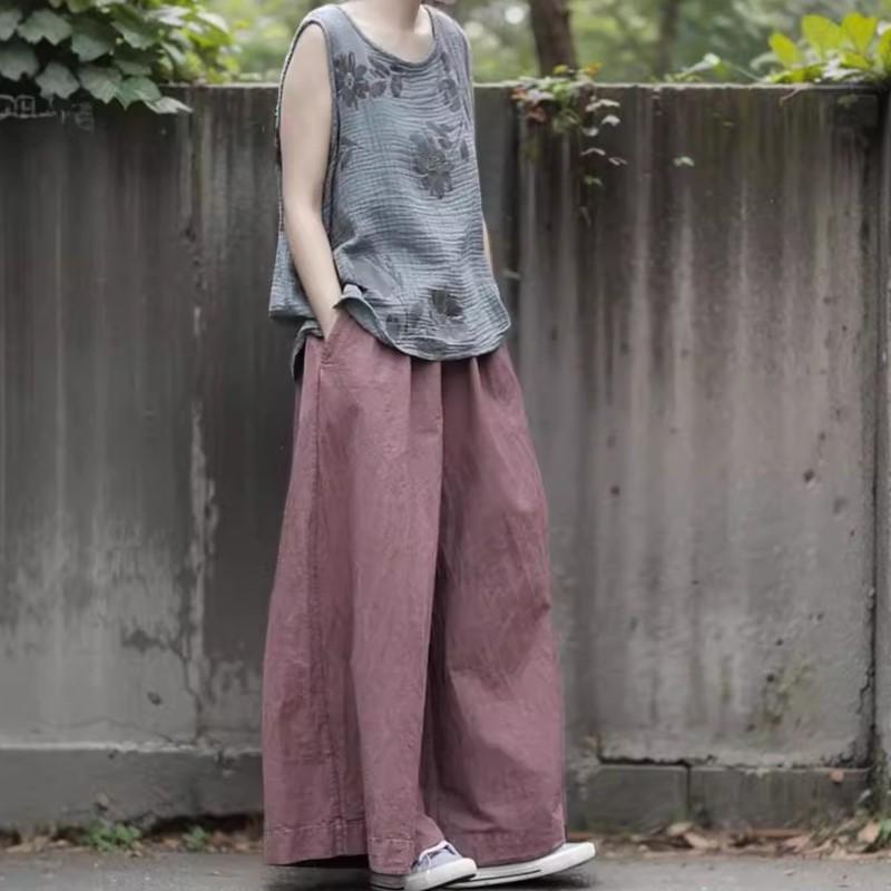 Johnature Vintage Print Floral Tank Tops Women O-Neck Sleeveless Cloths Summer Chinese Style Loose Tank