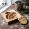 Nonstick Dough Stamp Molds Wood Cookie Cutter Mold, Round Gingerbread Biscuit for Easy Release Cake Embossers DIY Baking, Fondant Decoration, Holiday