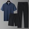 Completo estivo da uomo in seta ghiaccio a tre pezzi: T-shirt Girocollo, Pantaloncini e Pantaloni Lunghi Tuta Sportiva Casual