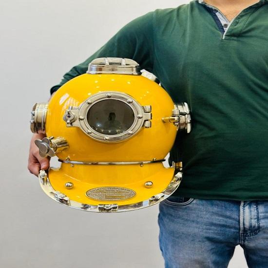 Nautischer Taucherhelm, Gelbe Beschichtung, Tiefseetaucher, Maritimes Marinedekor, Taucherhelm, Bestes Geschenk