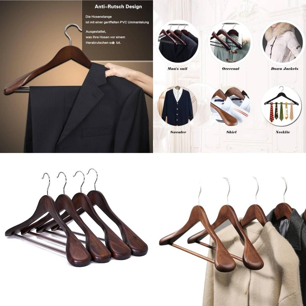 Wooden Clothes Hangers Set With Thickened Nonslip Design For Hotel And Closet Storage