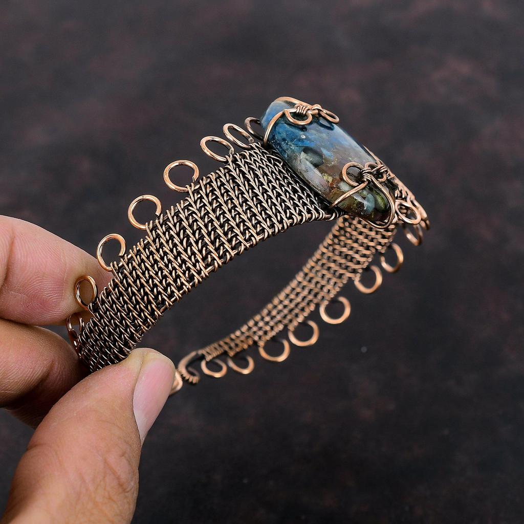 Kupfer Wassermelonen Turmalin Armreif Kupferdraht gewickelt Manschettenarmband Verstellbarer Armreif Kupfer Schmuck Edelstein HandgemachtEr Armreif Geschenk für Sie